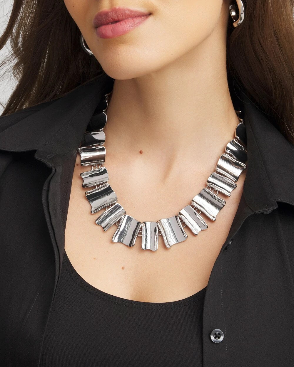 Chico's Silver Wave Collar Necklace SILVER