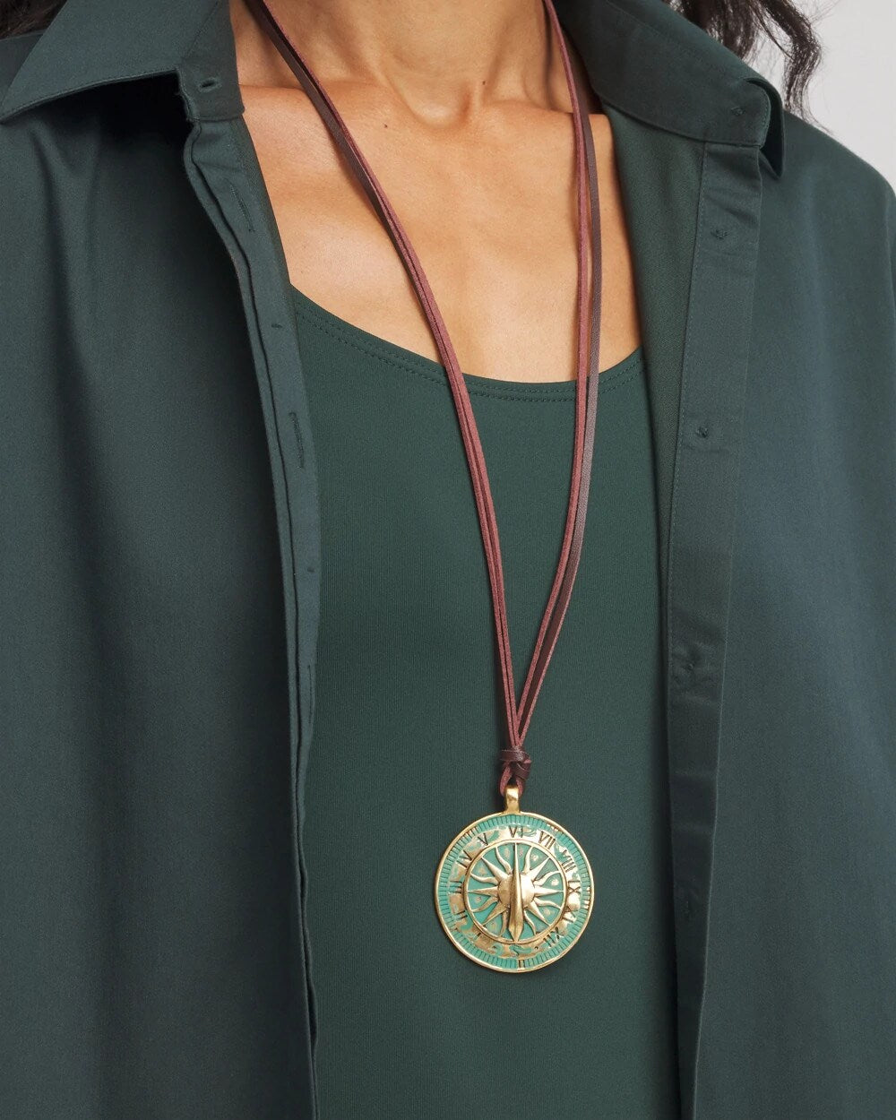 Chico's Sundial Medallion Pendant TURQUOISE