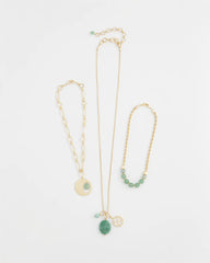 Chico's Convertible Triple-Strand Pendant Necklace GREEN
