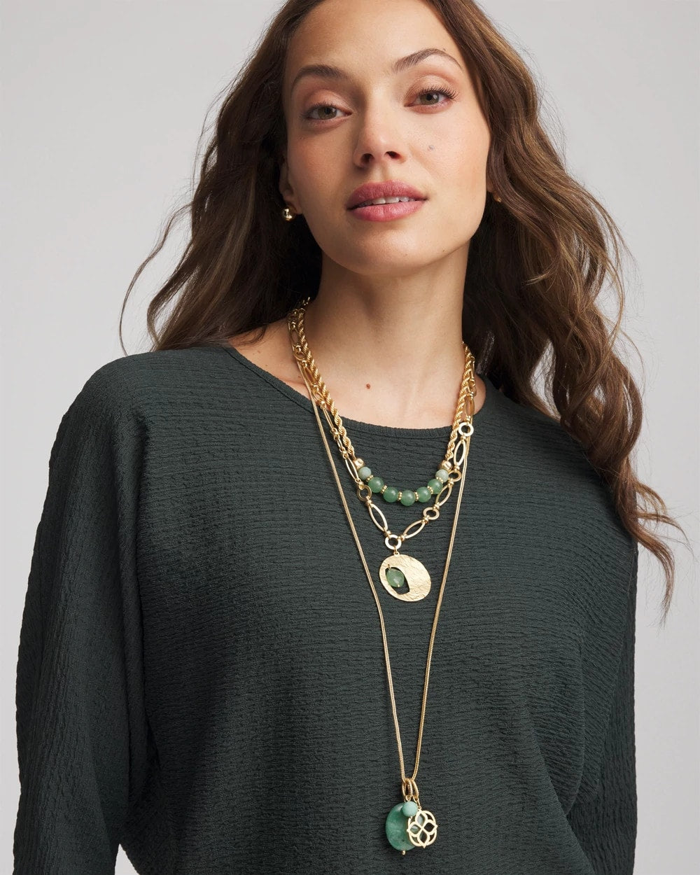 Chico's Convertible Triple-Strand Pendant Necklace GREEN