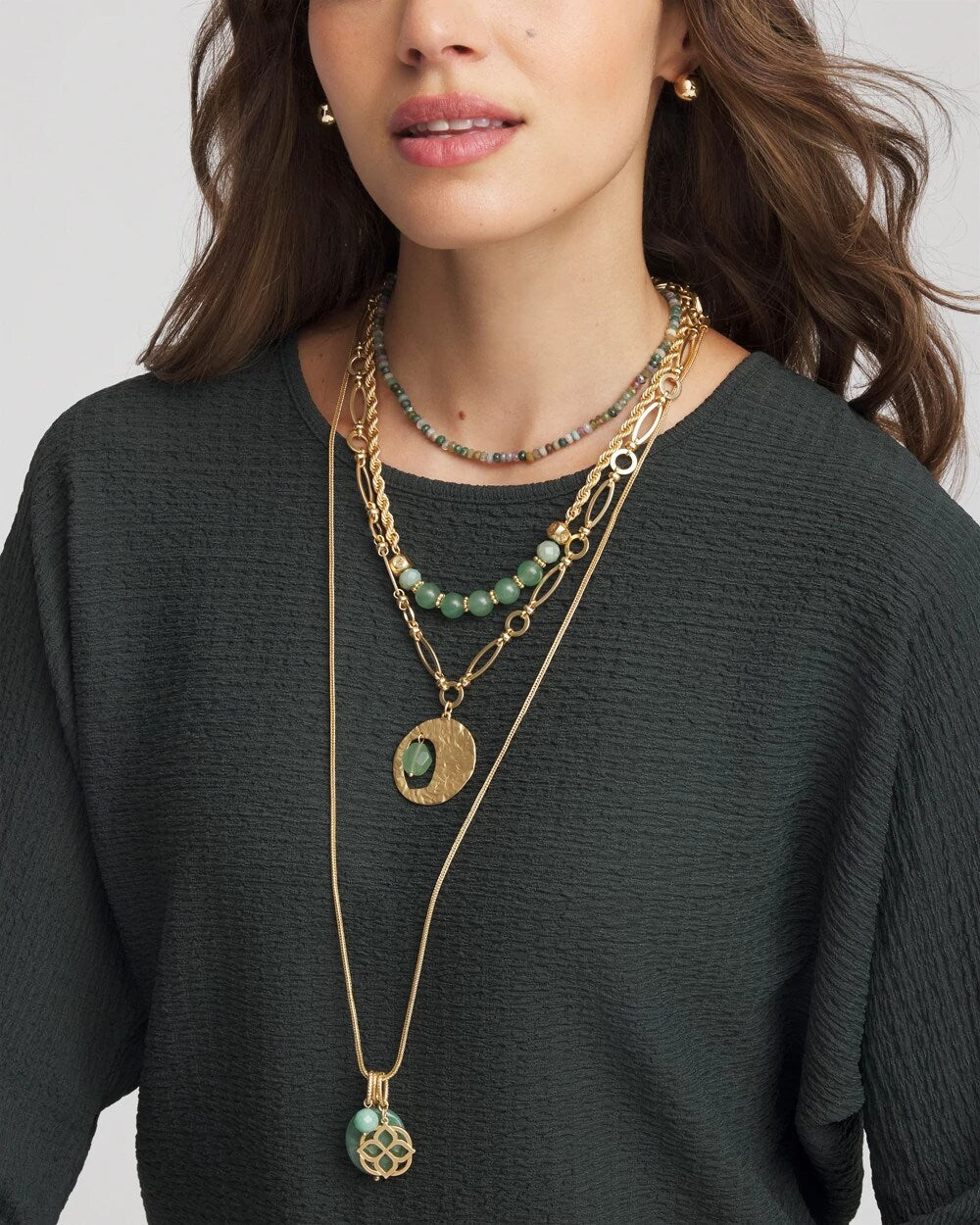 Chico's Convertible Triple-Strand Pendant Necklace GREEN