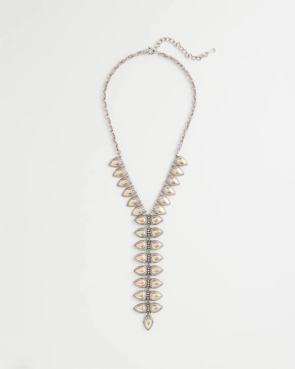 Chico's Vertical Pear Shaped Y-Drop Necklace MIXED METALS