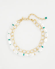 Chico's Pearlescent Goldtone Collar Necklace PEARL