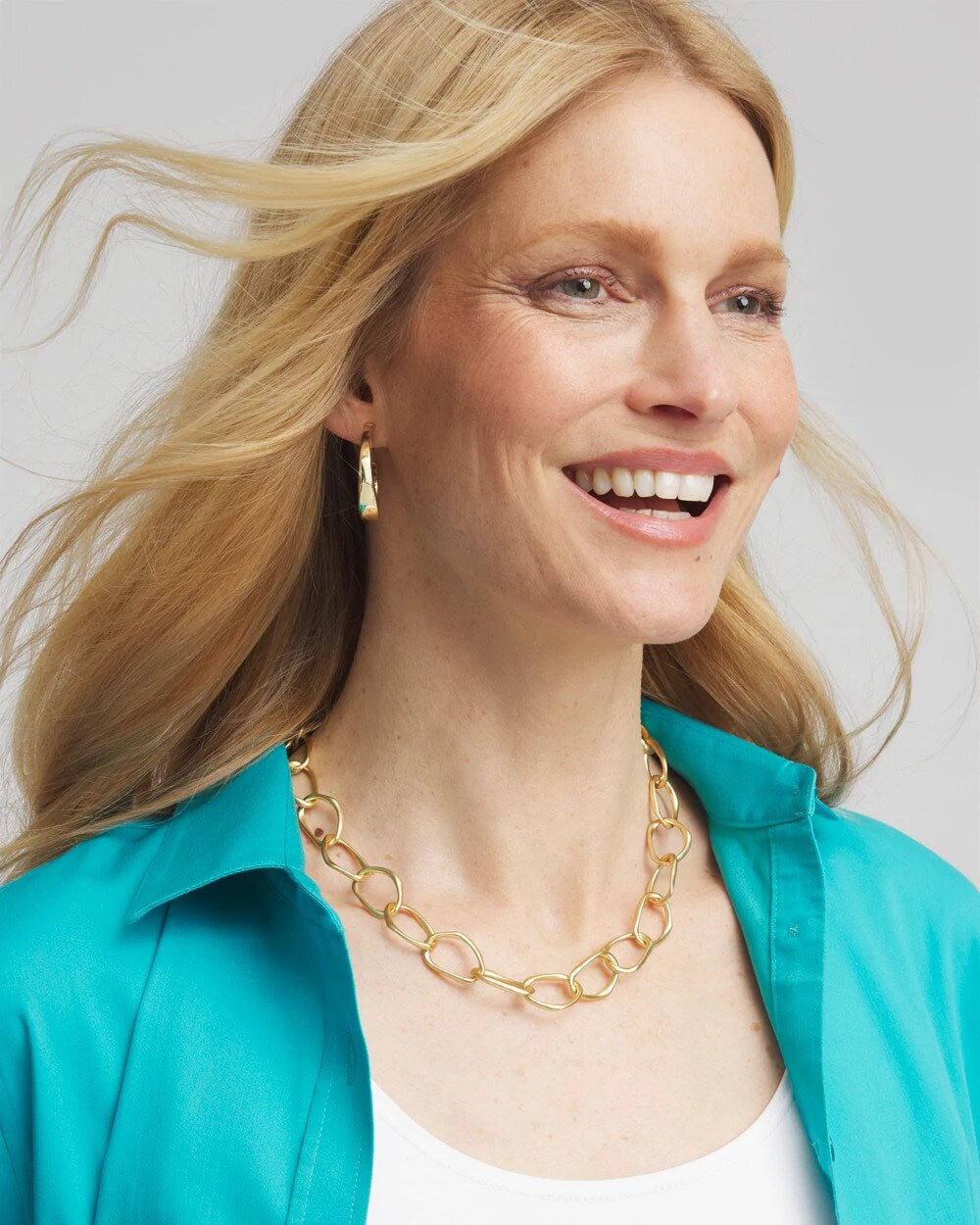 Chico's Pearlescent Goldtone Collar Necklace PEARL