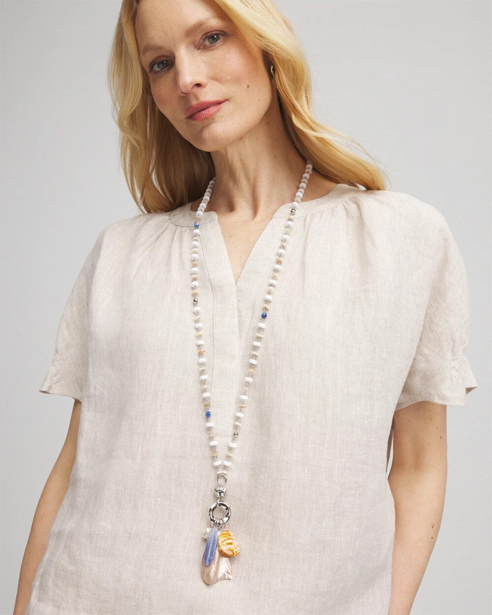 Chico's Seashell Beaded Pendant Necklace MULTI