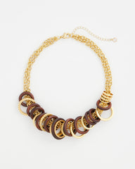 Chico's Wood & Gold Short Necklace NEUTRAL