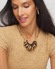 Chico's Wood & Gold Short Necklace NEUTRAL