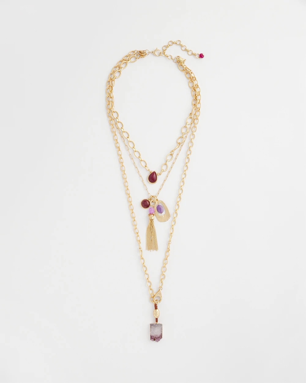 Chico's Convertible Three-Strand Stone Pendant Necklace PURPLE