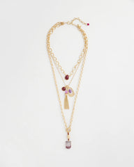 Chico's Convertible Three-Strand Stone Pendant Necklace PURPLE