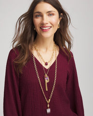 Chico's Convertible Three-Strand Stone Pendant Necklace PURPLE