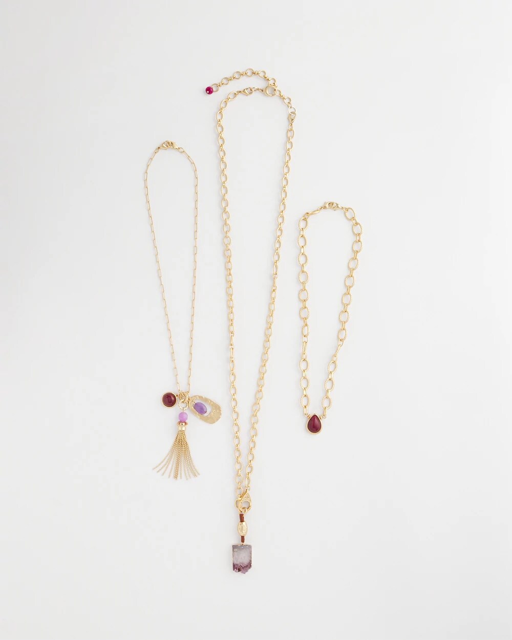 Chico's Convertible Three-Strand Stone Pendant Necklace PURPLE
