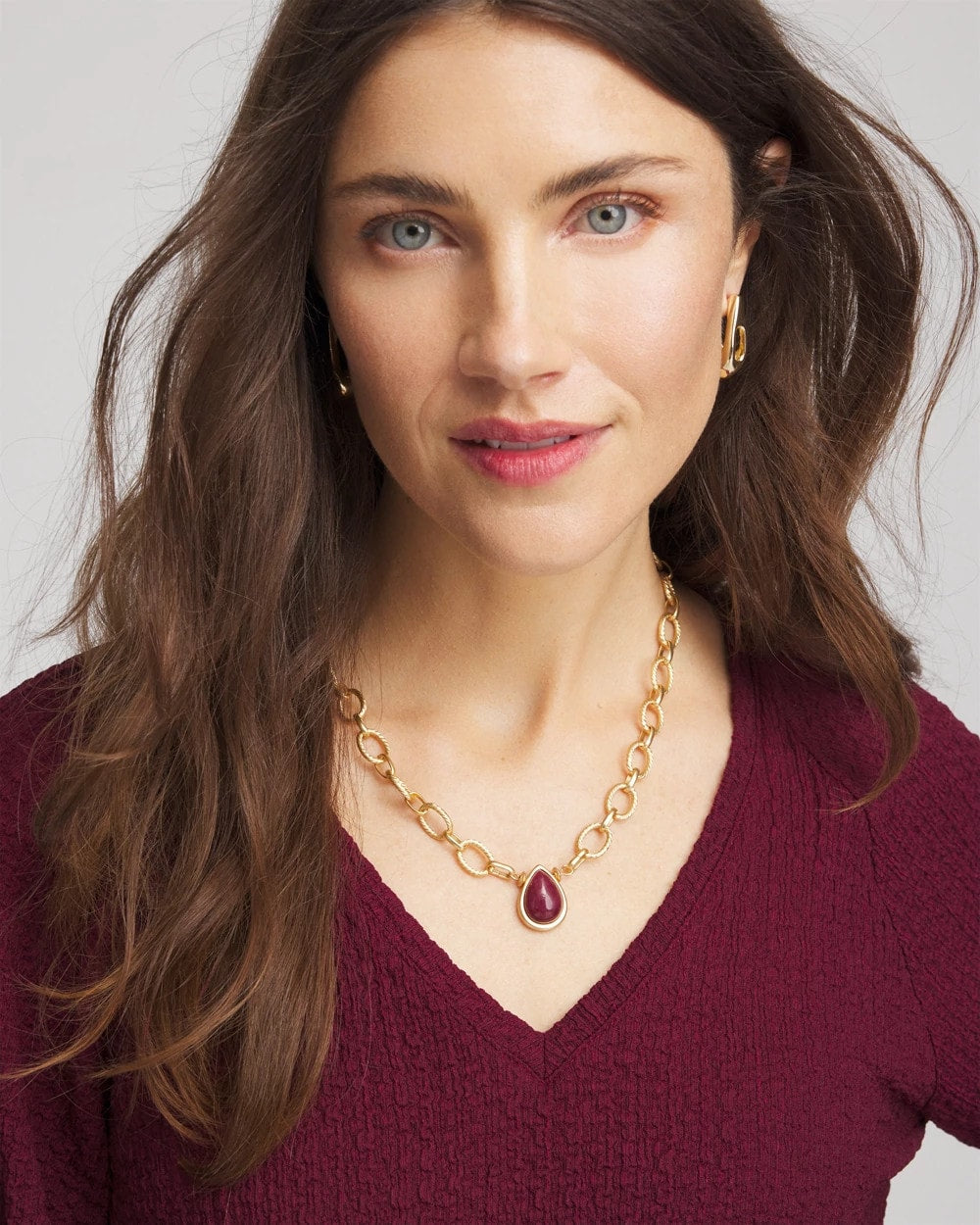 Chico's Convertible Three-Strand Stone Pendant Necklace PURPLE