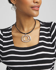 Chico's Silver Tone Rings Pendant Necklace SILVER