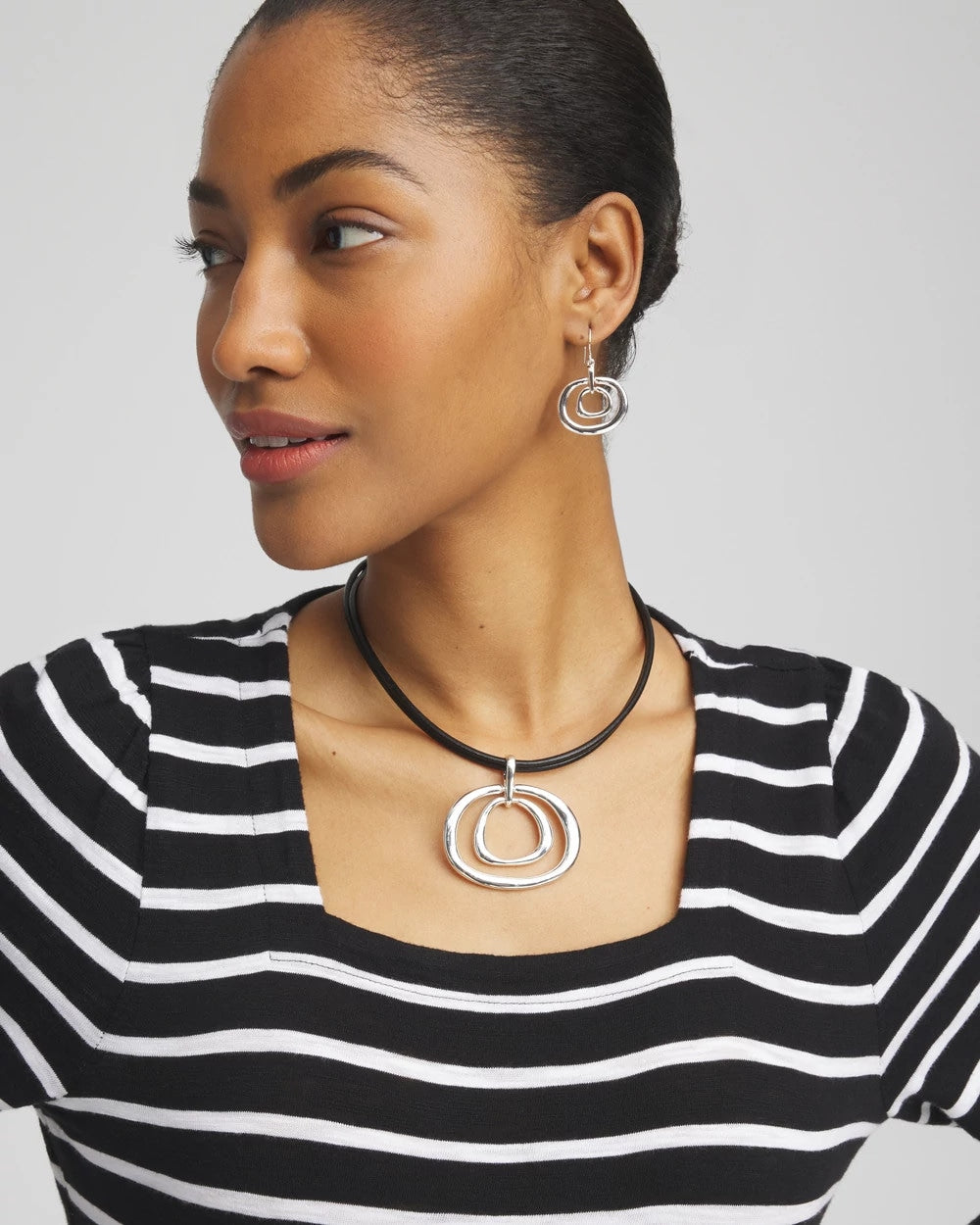 Chico's Silver Tone Rings Pendant Necklace SILVER