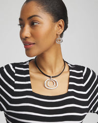 Chico's Silver Tone Rings Pendant Necklace SILVER