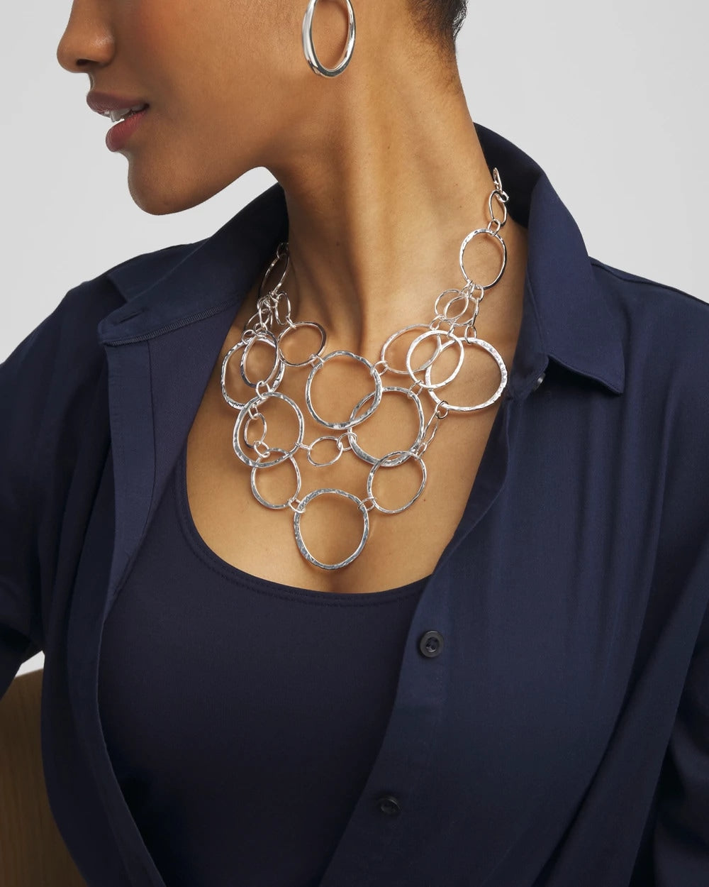 Chico's Short Silvertone Multi-Strand Link Necklace SILVER