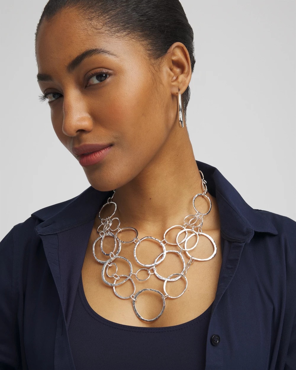 Chico's Short Silvertone Multi-Strand Link Necklace SILVER