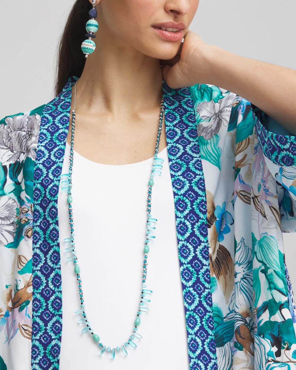 Chico's Teal Beaded Single Strand Necklace TURQUOISE