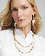 Chico's Single Strand Modern Pearl Necklace WHITE/GOLD