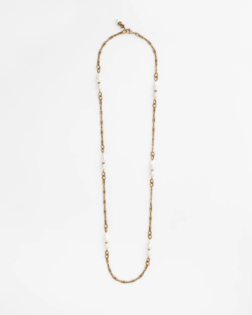 Chico's Single Strand Modern Pearl Necklace WHITE/GOLD