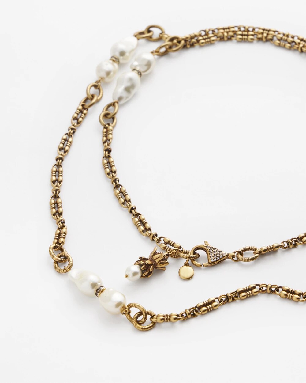 Chico's Single Strand Modern Pearl Necklace WHITE/GOLD