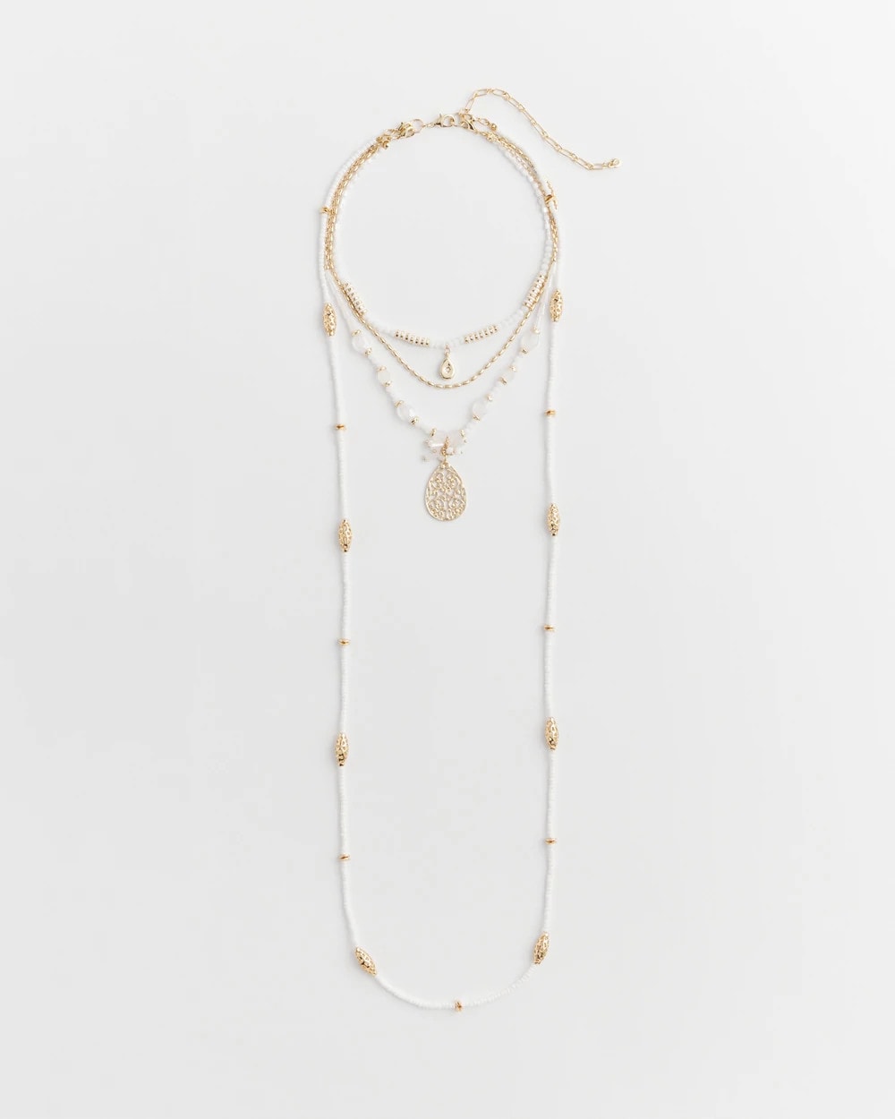 Chico's Convertible Beaded Pendant Necklace WHITE