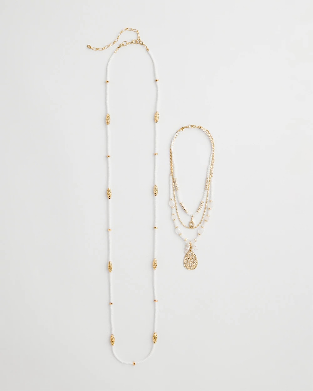 Chico's Convertible Beaded Pendant Necklace WHITE