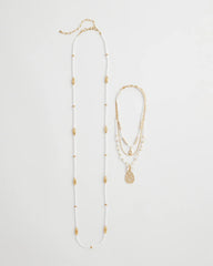 Chico's Convertible Beaded Pendant Necklace WHITE