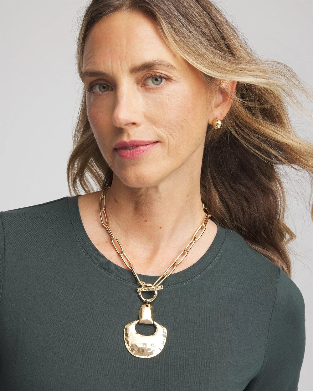 Chico's Goldtone Toggle Pendant Necklace GOLD