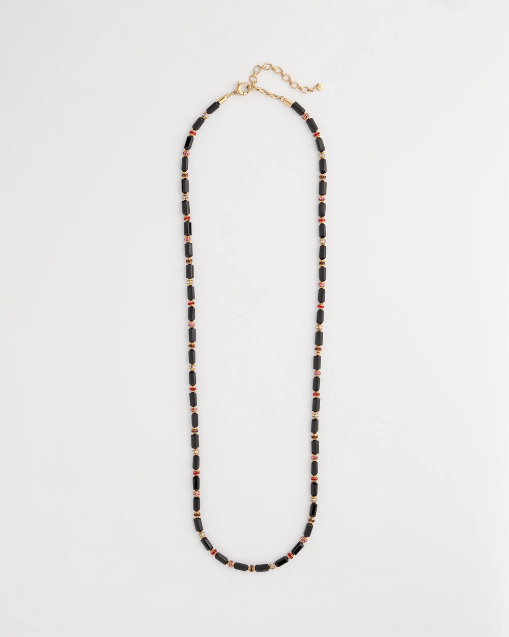 Chico's Art Deco Bar Bead Long Necklace BLACK/GOLD