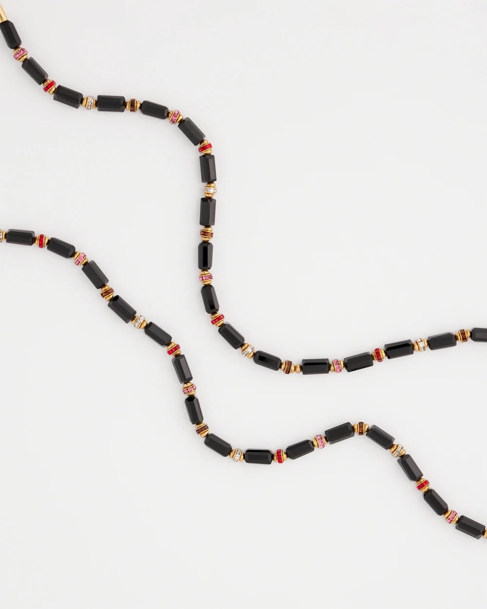 Chico's Art Deco Bar Bead Long Necklace BLACK/GOLD