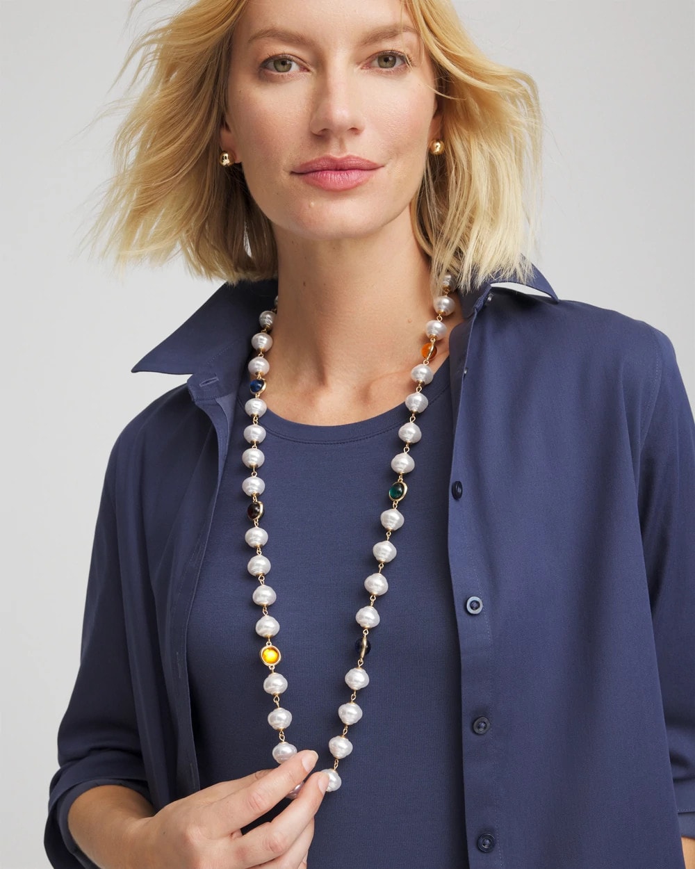 Chico's Beaded Faux Pearl Single-Strand Necklace PEARL
