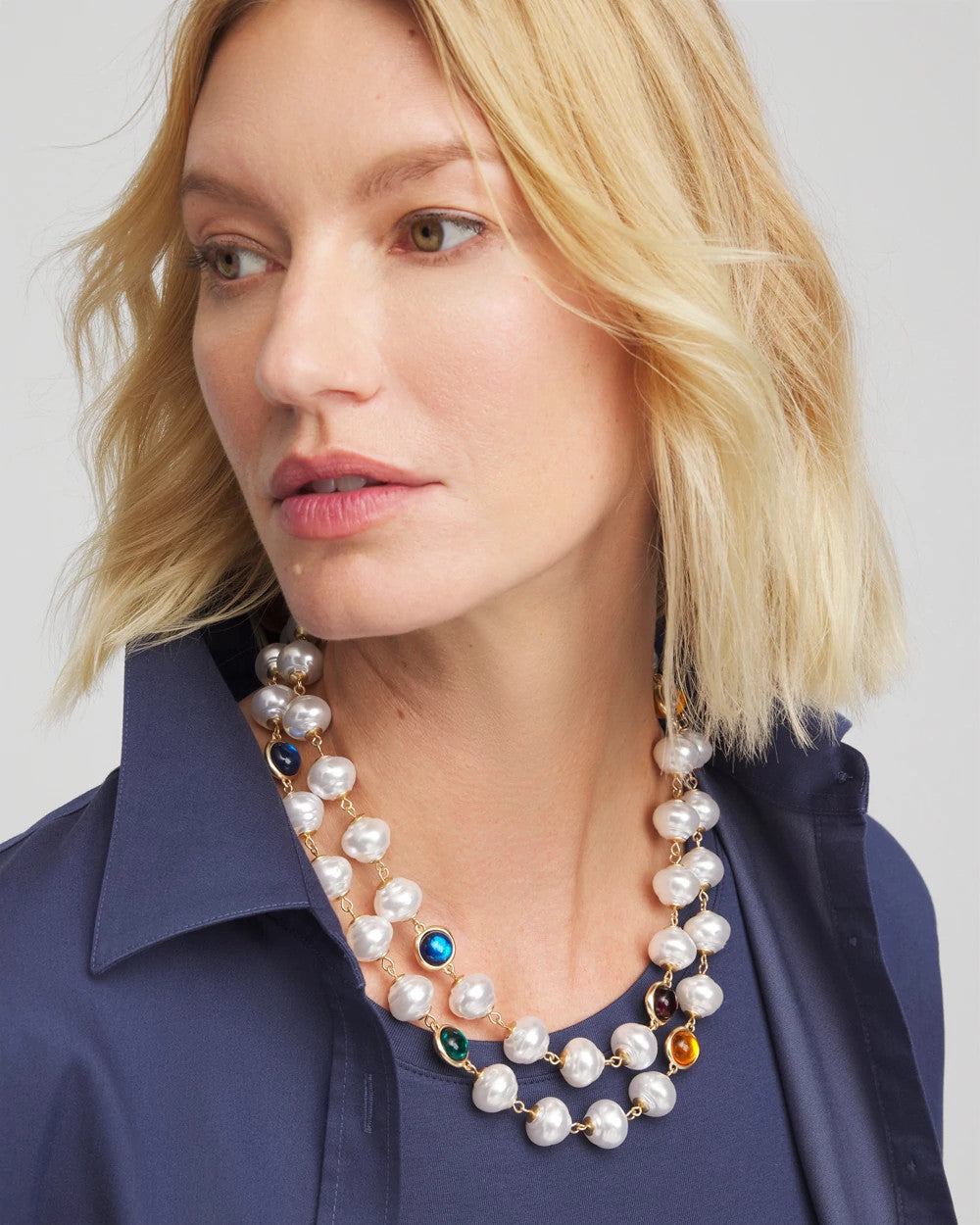 Chico's Beaded Faux Pearl Single-Strand Necklace PEARL