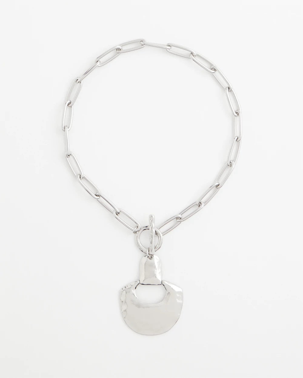 Chico's Silvertone Toggle Pendant Necklace SILVER