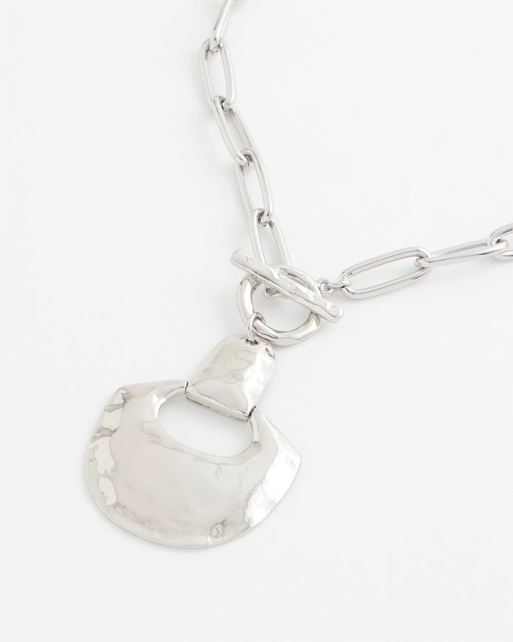 Chico's Silvertone Toggle Pendant Necklace SILVER