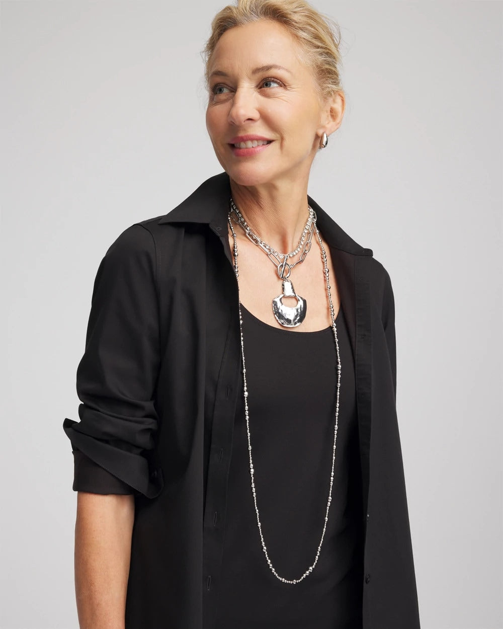 Chico's Silvertone Toggle Pendant Necklace SILVER