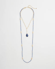 Chico's Convertible Beaded Pendant Necklace BLUE