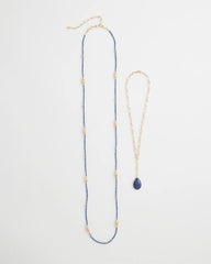 Chico's Convertible Beaded Pendant Necklace BLUE