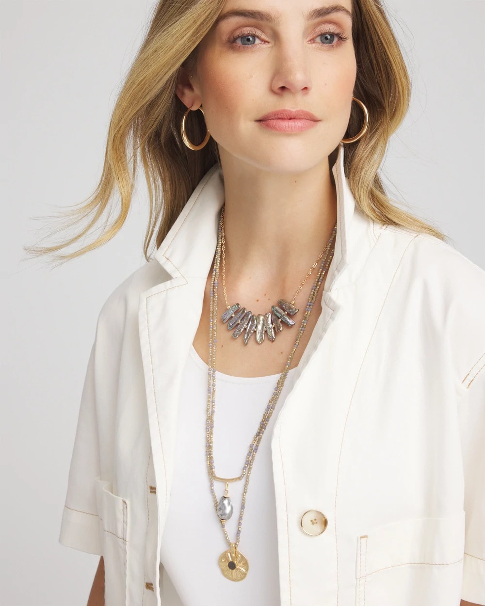 Chico's Convertible Abalone Pendant Necklace NEUTRAL
