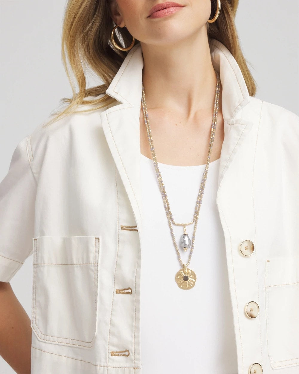 Chico's Convertible Abalone Pendant Necklace NEUTRAL