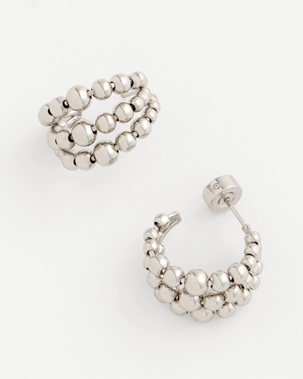 Chico's Silver Beaded Mini Hoop Earrings SILVER