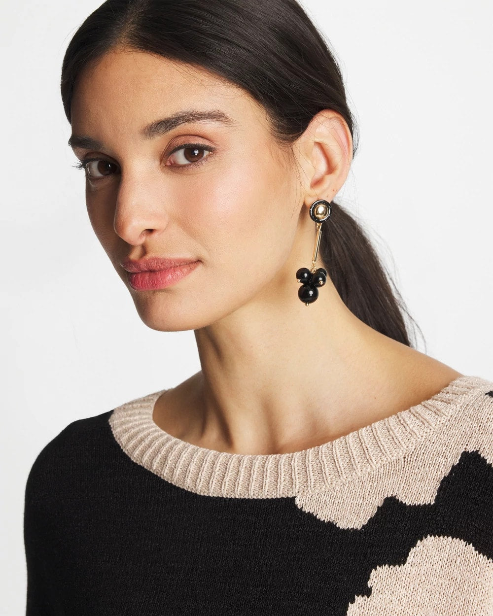 Chico's Linear Black Bead Cluster Earrings BLACK