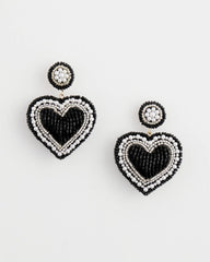 Chico's Black Beaded Heart Drop Earrings BLACK