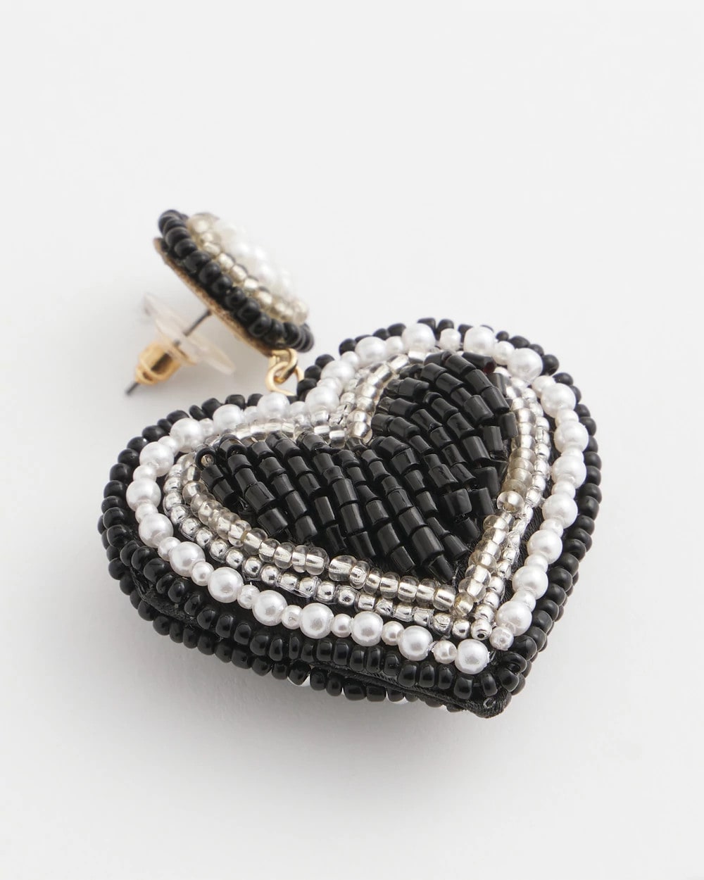 Chico's Black Beaded Heart Drop Earrings BLACK