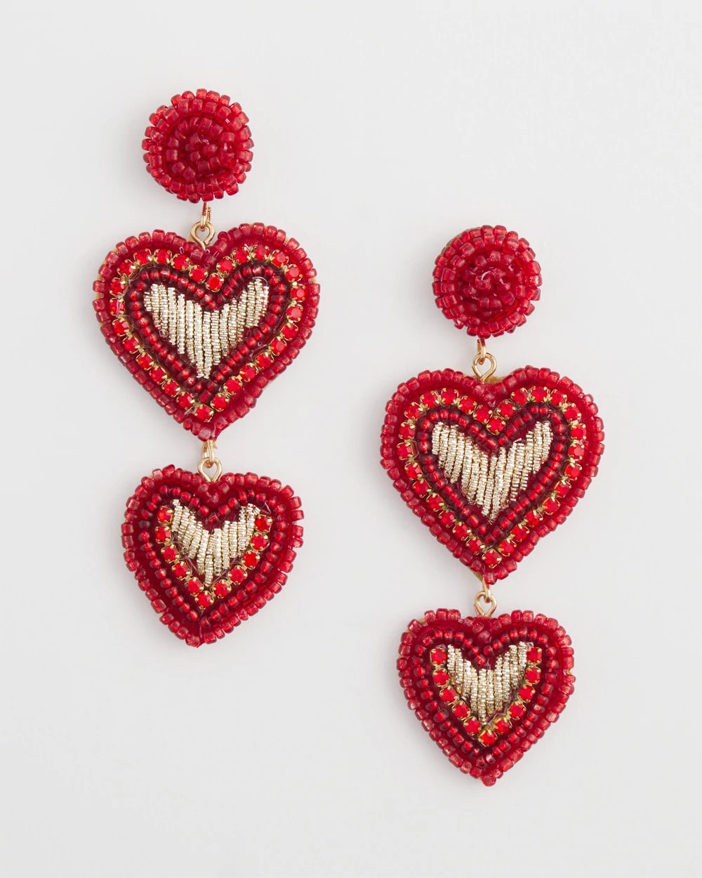 Chico's Red Beaded Heart Drop Earrings RED