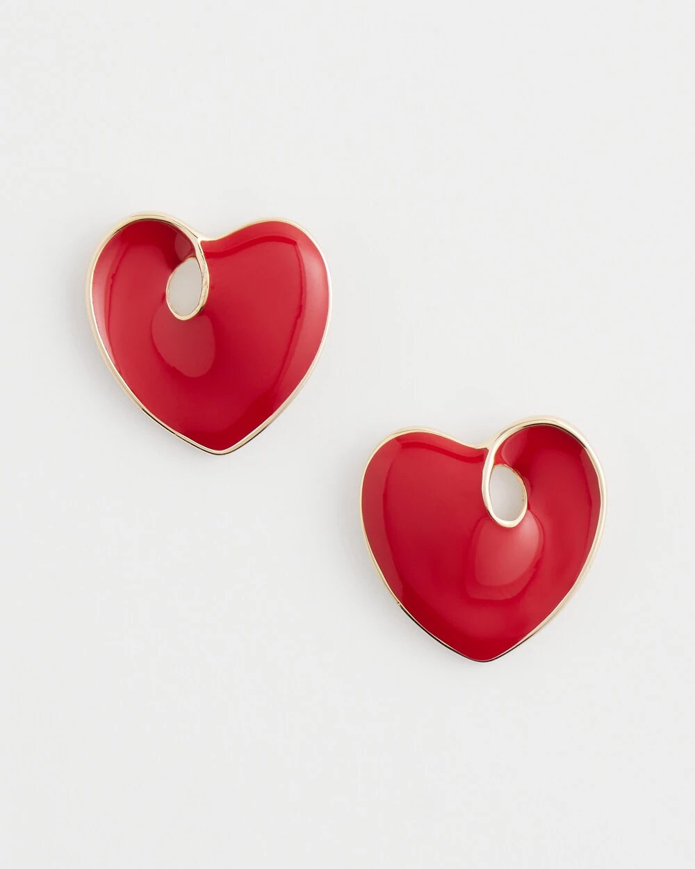 Chico's Red Enamel Heart Stud Earrings RED