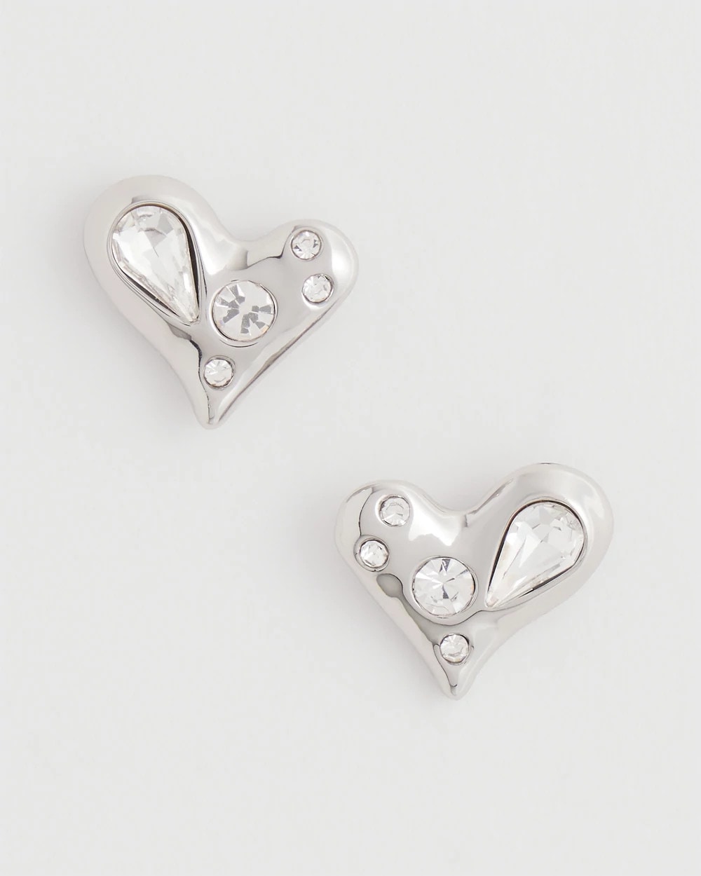 Chico's Mini Bejeweled Heart Stud Earrings SILVER