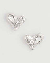 Chico's Mini Bejeweled Heart Stud Earrings SILVER