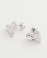 Chico's Mini Bejeweled Heart Stud Earrings SILVER