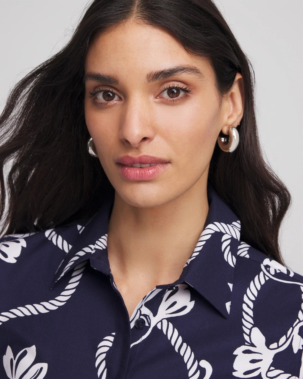 Chico's Silver Puff Hoop Earrings SILVER